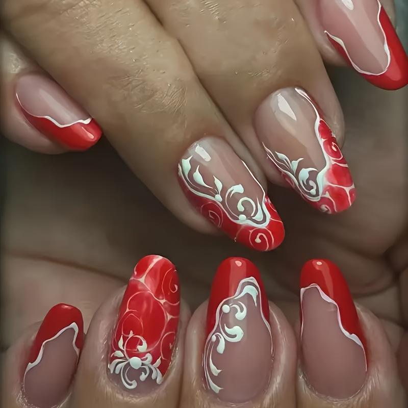 ネイルチップ レディース プレスオンネイル 貼るタイプ 装着式 完成品 オーバル型 かわいい 欧米風 イ..