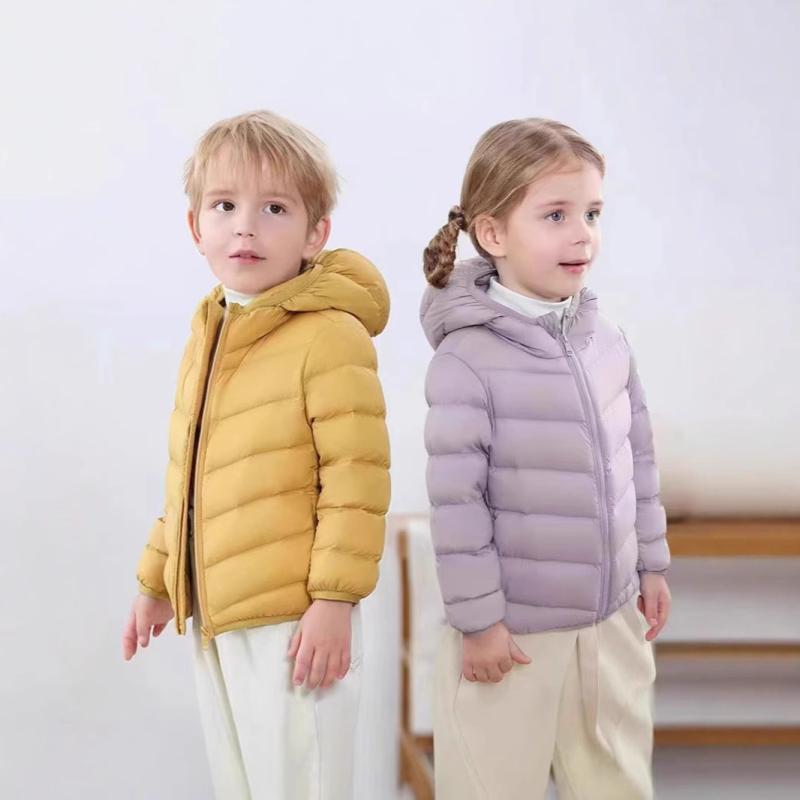 Coat - ダウンジャケット キッズ 男の子 女の子 子供 フードつき 軽量 薄手 ホワイトダックダウン 春秋冬 ショート丈 無地 ナイロン カジュアル 通園 通学