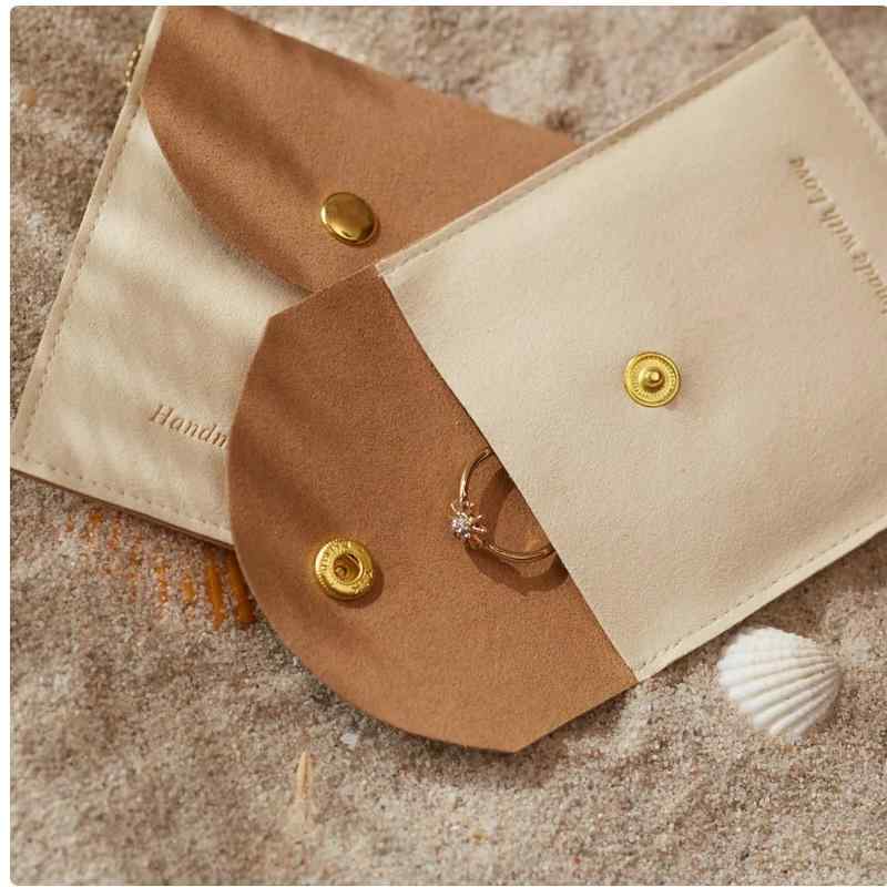 ジュエリー 収納ポーチ 韓国 マイクロファイバー 切り替えカラー 指輪 ネックレス イヤリング スナップボタン 高級感 ソフト コンパクト 携帯用 トラベル