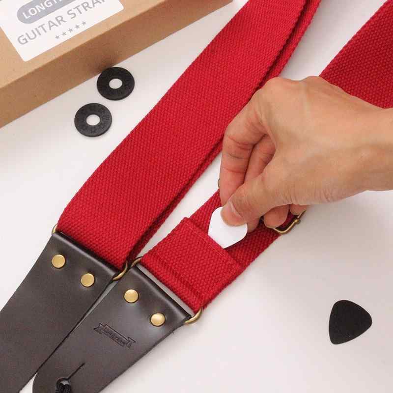 ギターストラップ エレキギター アコースティックギター フォークギター ベース対応 ピックホルダー付き ショルダーストラップ コットン レザー製 セット