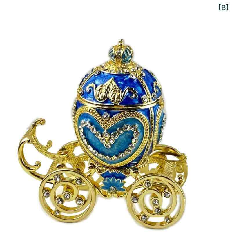 置物 琺瑯彩色 エナメル細工 デコレーションエッグ 馬車 ジュエリーボックス アクセサリーケース 合金製 手作り ハンドメイド ピンク 湖水色 卓上飾り インテリア ギフト 贈り物 [3]
