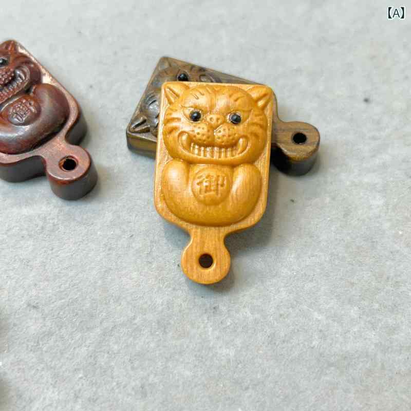 お守りチャーム 檀木 彫刻 虎モチーフ 護符 三通ビーズ 天然木製 ブレスレット用 手作りパーツ コレクション 開運 風水グッズ(4.0)