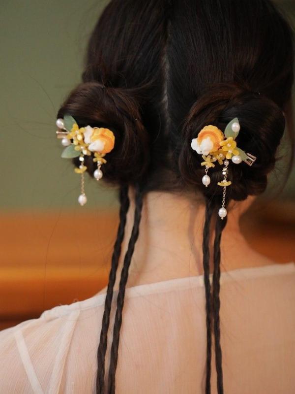 ヘアクリップ 女の子 月桂樹 うさぎ タッセル 揺れる 森ガール ナチュラル かわいい ツインテール 髪飾..