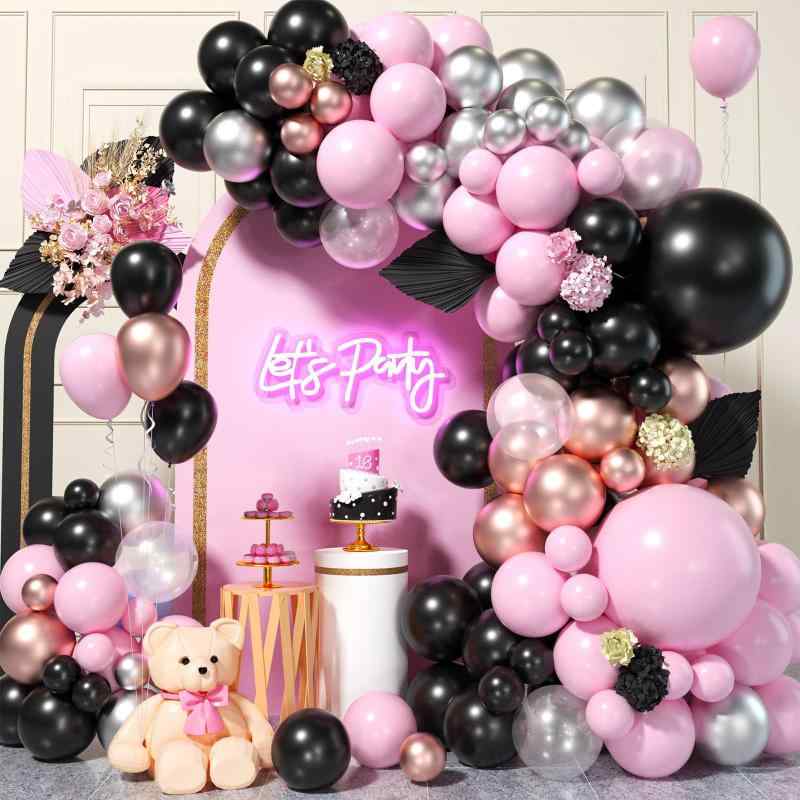 バルーン 女の子用 メタリックブラック ピンク シルバー ゴールド 丸型ラテックス ガーランドセット 誕生日 バースデー パーティー 結婚式 ウェディング 七夕 プロポーズ デコレーション 飾り付けキット
