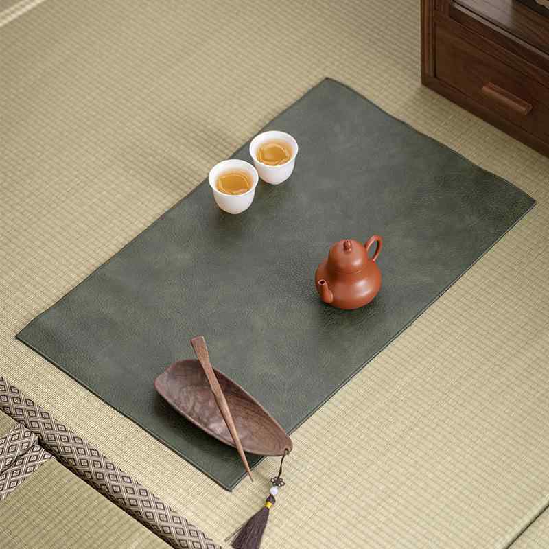 茶席 レザー 合皮 中国風 和モダン 禅スタイル アジアンテイスト 防水 両面 リバーシブル 乾泡茶器対応 高級感 上質 茶器マット テーブルランナー ランチョンマット 茶道 来客用 おもてなし インテリア