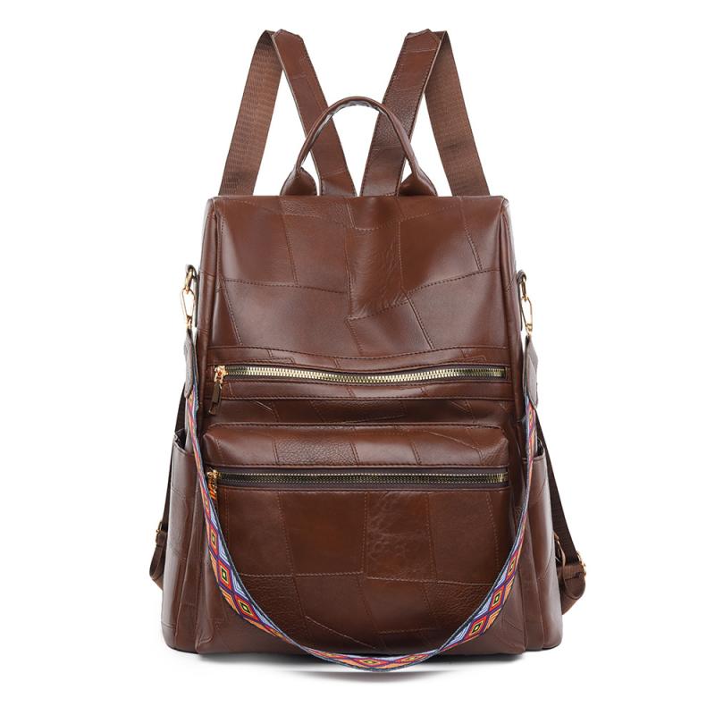 リュック バックパック 欧米風 レトロ カジュアル 大容量 切り替え 2WAY ショルダーバッグ 幅広ショルダーストラップ PUレザー 防水 通勤 通学 普段使い マザーズバッグ アイボリー ブラウン ダークブラウン ブラック