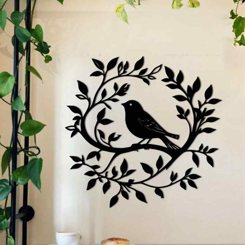 ウォールデコレーション アイアン 枝 バードハウス メタルシルエット ブラック シンプル モダン 屋外 ..