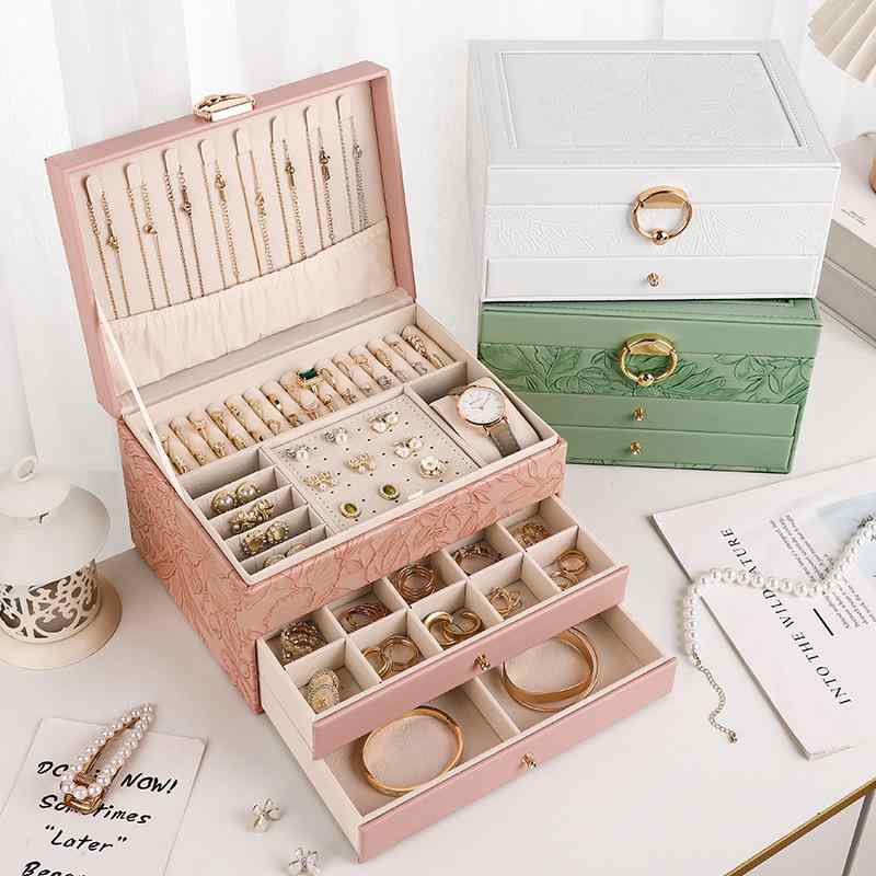 ジュエリーボックス 菱形 キルティング 三段引き出し 大容量 家庭用 アクセサリーケース ネックレス 指..