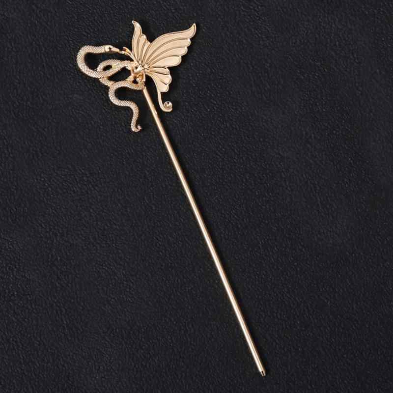 かんざし 簪 和風 アンティーク調 レトロ 手作り ハンドメイド 焼青風 エナメル調 螺鈿細工 シェル 蝶 バタフライ 金蛇 動物モチーフ 漢服 浴衣 着物 髪飾り ヘアアクセサリー 金属製 ゴールドカラー 電気メッキ