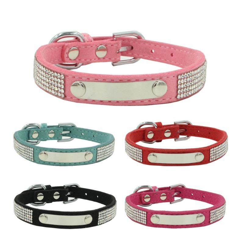 ペット首輪 犬用 猫用 合成皮革 超繊維 きらきらラインストーン 切り替えデザイン おしゃれ かわいい 迷子対策 サイズ調整可能 快適 柔らかい ピンク ブラック ブルー レッド 小型犬 中型犬