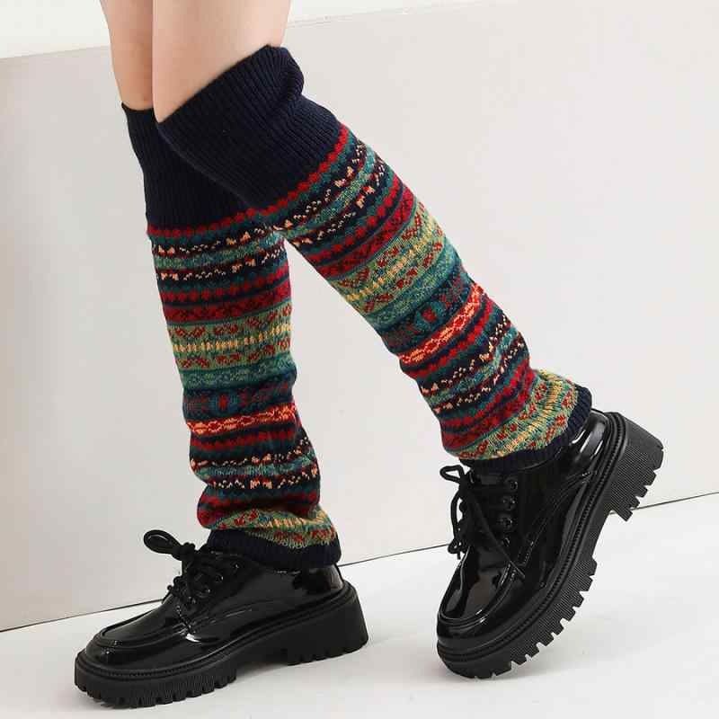 ルーズソックス レディース 秋冬 あったか 保温 ニット アクリル 毛糸 ロング丈 レッグウォーマー ボヘ..