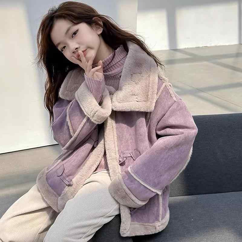 コート 女の子 キッズ ガールズ 防寒 保温 裏ボア一体型 厚手 ムートン風 冬用 カジュアル 無地 おしゃ..