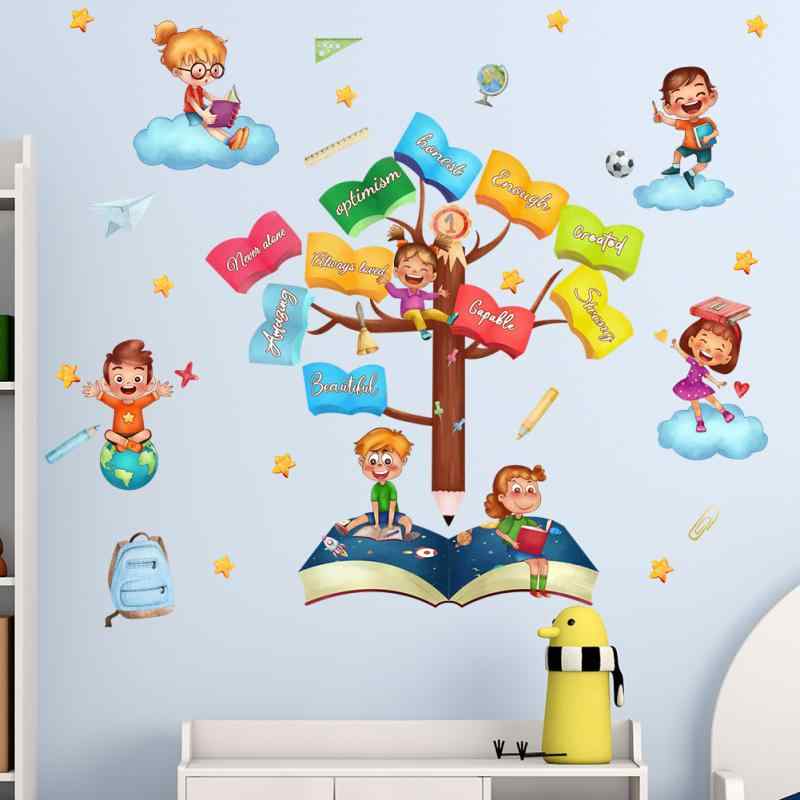 ウォールステッカー 子供用 剥がせる 読書応援 モチベーションアップ ツリー かわいい 簡単 子供部屋 書斎 教室 幼稚園 幼児教育 おしゃれ PVC 防水 デコレーション