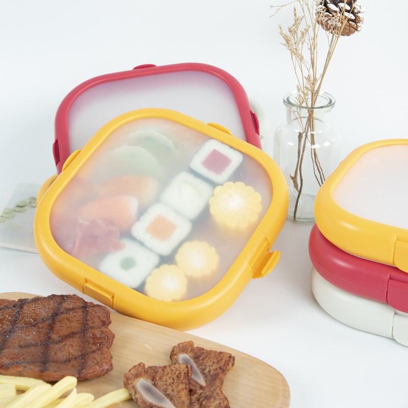 保存容器 フードコンテナ ランチボックス 食品用 シリコン製 密閉保存 鮮度保持 冷蔵庫収納 電子レンジ対応 四角形 シンプル モダンデザイン 野菜 果物 離乳食 お弁当 オフィス 通勤 学生用 ダブルシリコン