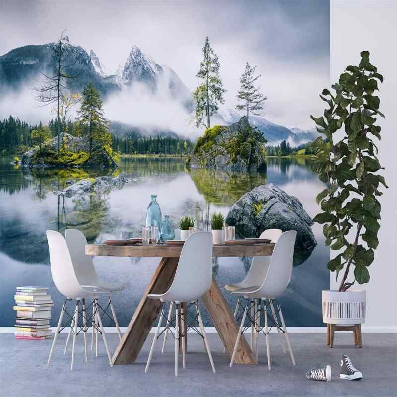 壁紙 貼るだけ 不織布 山湖 雪山 風景 背景壁 壁画 リビング インテリア DIY 防カビ 防湿 防汚 難燃 ウ..