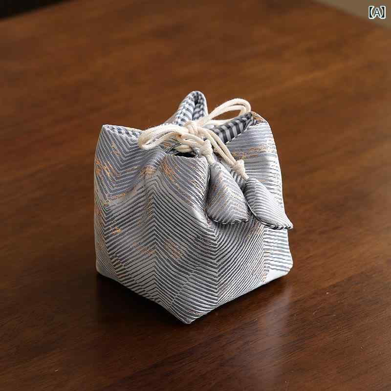 ポーチ 旅行用 多用途 手作り 厚手 綿麻 コンパクト 茶道具 収納 茶葉入れ 茶碗 急須 主杯 骨董品 アクセサリー 小物整理 豊富なカラー [2]