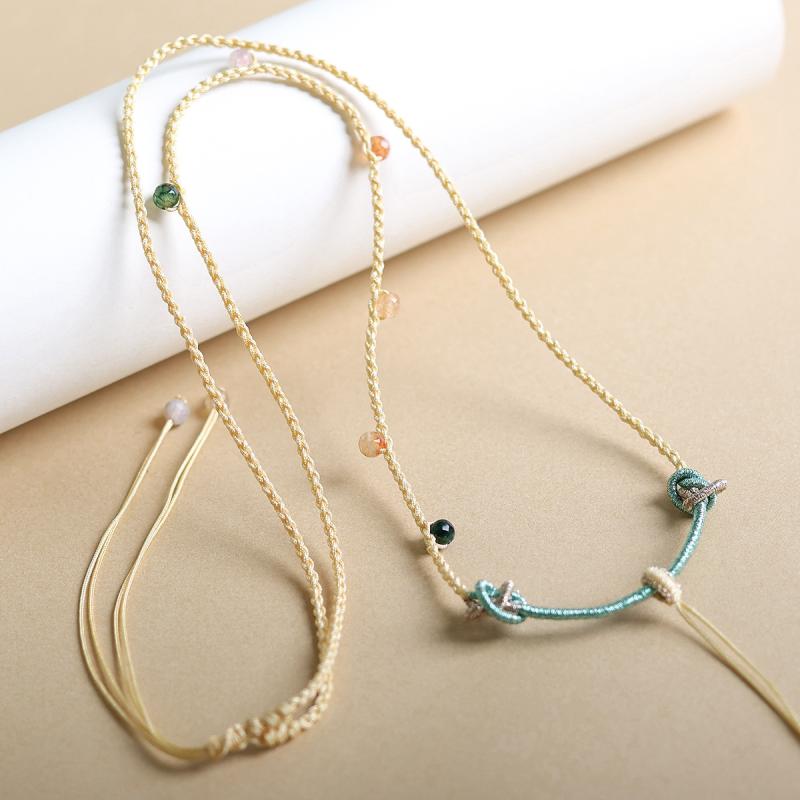 ネックレス レディース 手編み 多用途 四つ編み チャイナ風デザイン ペンダント コード 40cm 春夏 アクセサリー 普段使い カジュアルスタイル