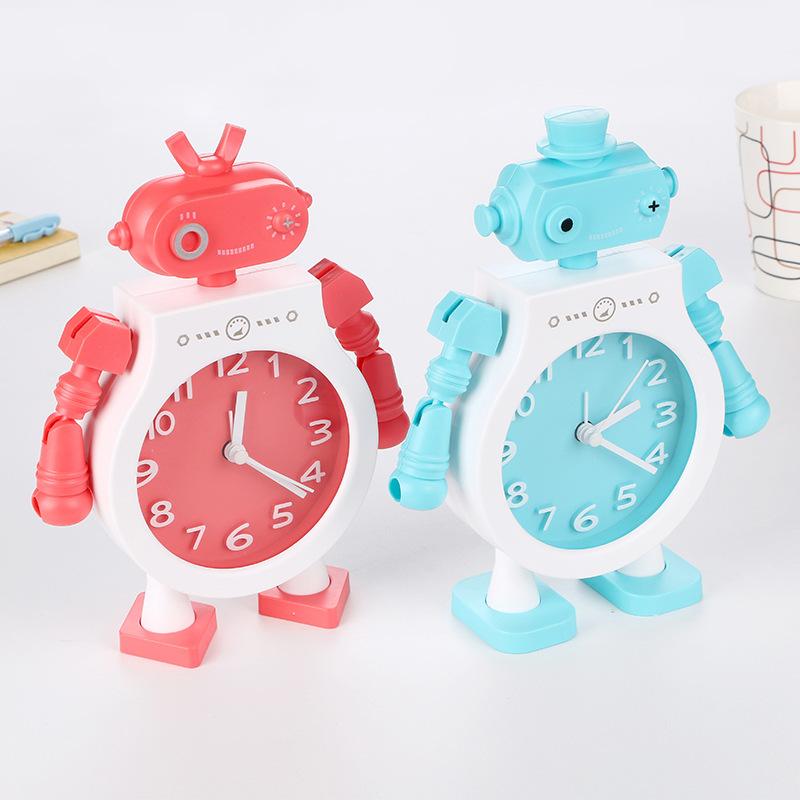 Narumi - 目覚まし時計 ロボット かわいい キャラクター 学生向け 寝室用 電池式 連続秒針 静音設計 おしゃれ ユニーク 個性的 卓上 プラスチック製 インテリア置物 レッド ブルー