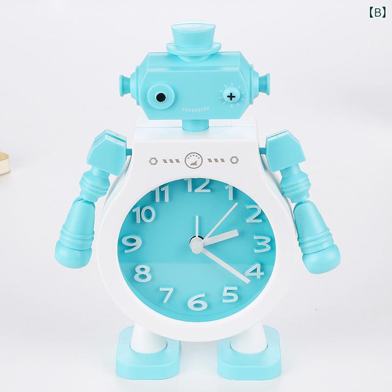 目覚まし時計 ロボット かわいい キャラクター 学生向け 寝室用 電池式 連続秒針 静音設計 おしゃれ ユニーク 個性的 卓上 プラスチック製 インテリア置物 レッド ブルー [3]