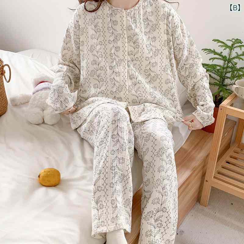 パジャマ レディース 妊婦 授乳服 前開き 長袖 長ズボン ルームウェア 綿 ダブルガ...