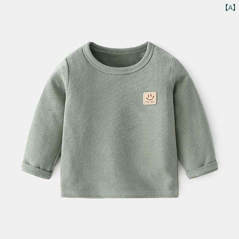 セキュアデポのインナーシャツ ベビー キッズ 男女兼用 徳絨素材 発熱 裏起毛 保温 ハイネック 長袖 Tシャツ 秋冬 暖かい ルームウェア 普段着 かわいい ソフトタッチ｜アングル2