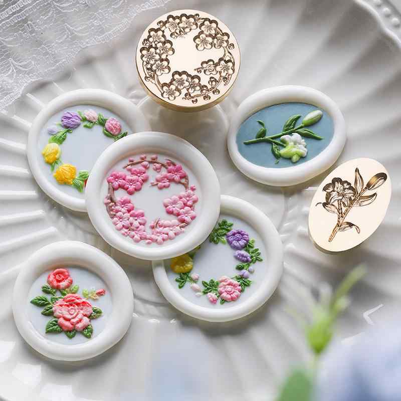 Seal Cases - シーリングスタンプ 真鍮製 浮き彫り 植物 花柄 ヘッド ゆり 桜 バラ 鈴蘭 デイジー チューリップ 手帳 手紙 封筒 アルバム デコレーション おしゃれ かわいい 雑貨