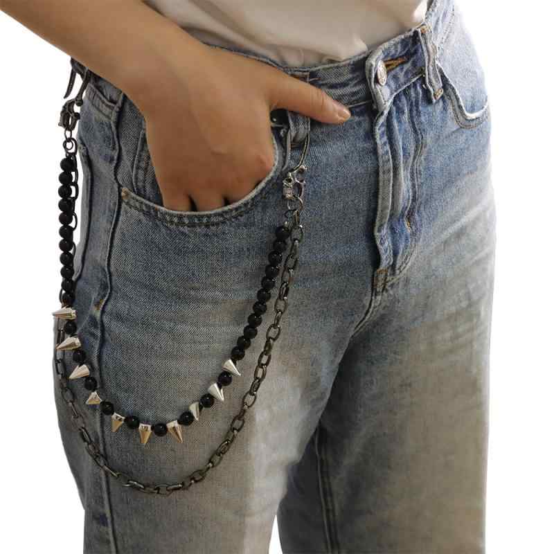 Other - パンツチェーン メンズ レディース ユニセックス スカル 髑髏 ドクロ ヒップホップ ストリート ダブル 二層 ビーズ スタッズ フック カニカン メタル 個性的 おしゃれ