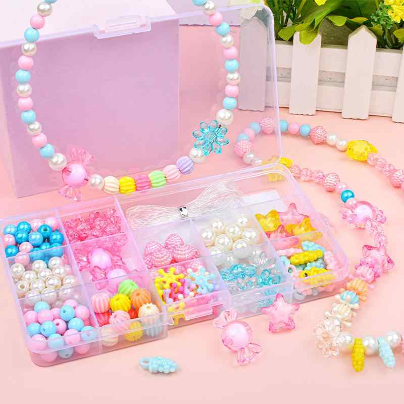Science, Education - 知育玩具 キッズ 女の子 DIY ビーズ ハンドメイド 材料キット ネックレス ブレスレット プラスチック製 カラフル 指先訓練 集中力アップ おもちゃ