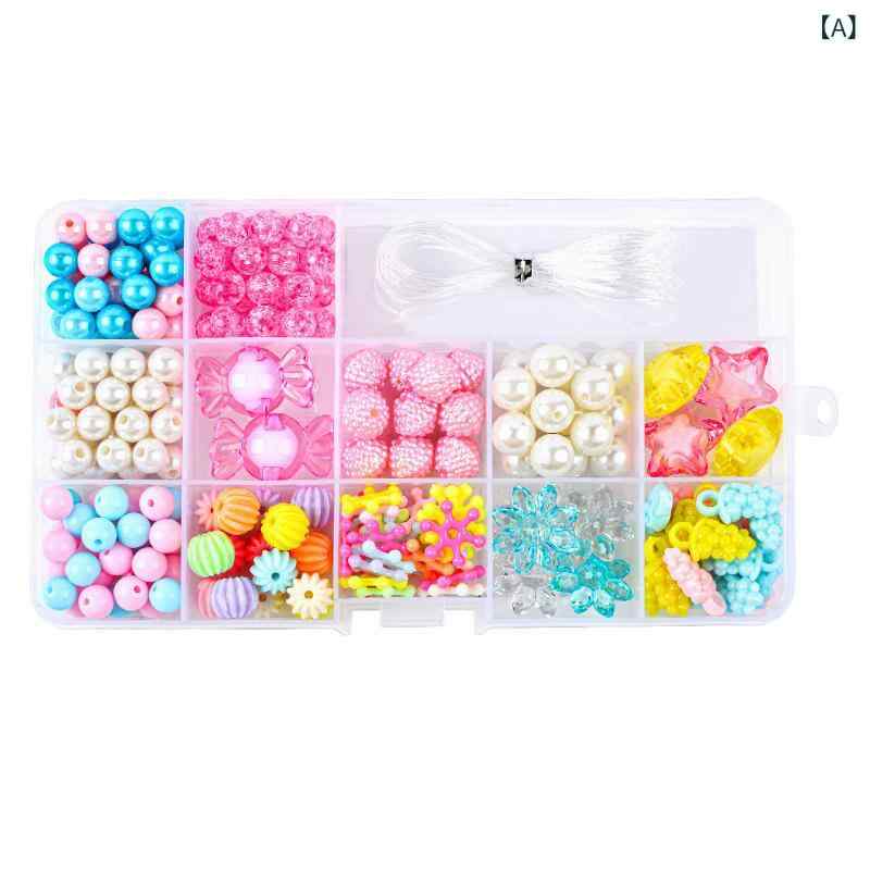 知育玩具 キッズ 女の子 DIY ビーズ ハンドメイド 材料キット ネックレス ブレスレット プラスチック製 カラフル 指先訓練 集中力アップ おもちゃ 2