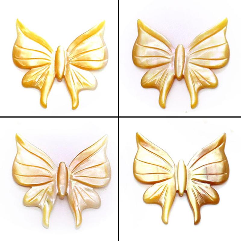 ビーズ 天然海水貝殻 彫刻 バタフライモチーフ イエローシェル 直穴 ストレートホール DIY アクセサリーパーツ ハンドメイド 手芸材料 上品な輝き