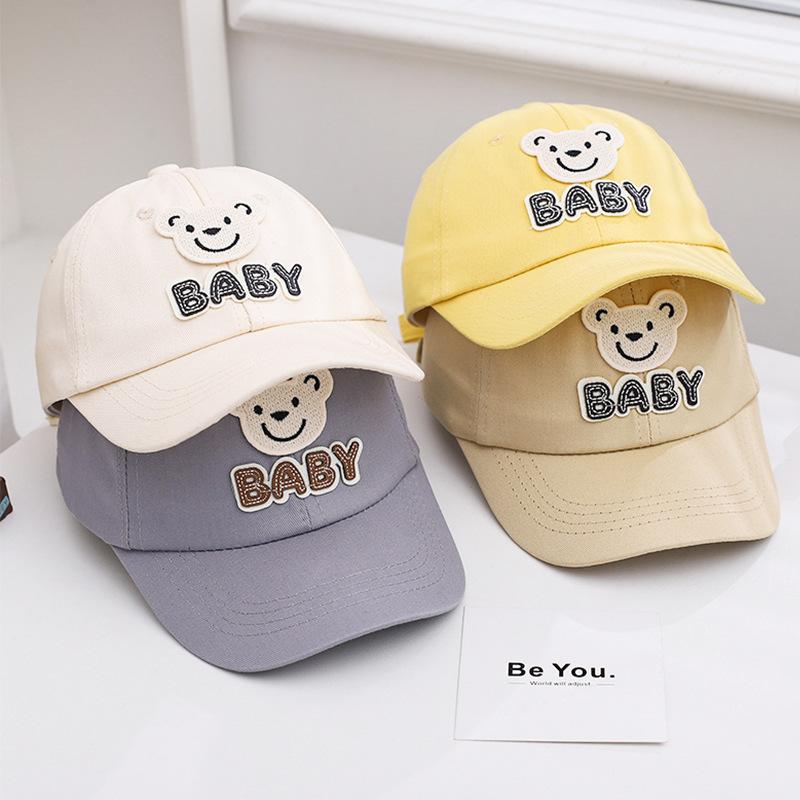 Rakuten - キャップ キッズ ベビー 男の子 女の子 子供 かわいい くま 刺繍 無地 野球帽 つば付き 日よけ UVカット 遮光 サイズ調整可能 春夏 コットン ポリエステル 通園 通学 アウトドア ストリート カジュアル
