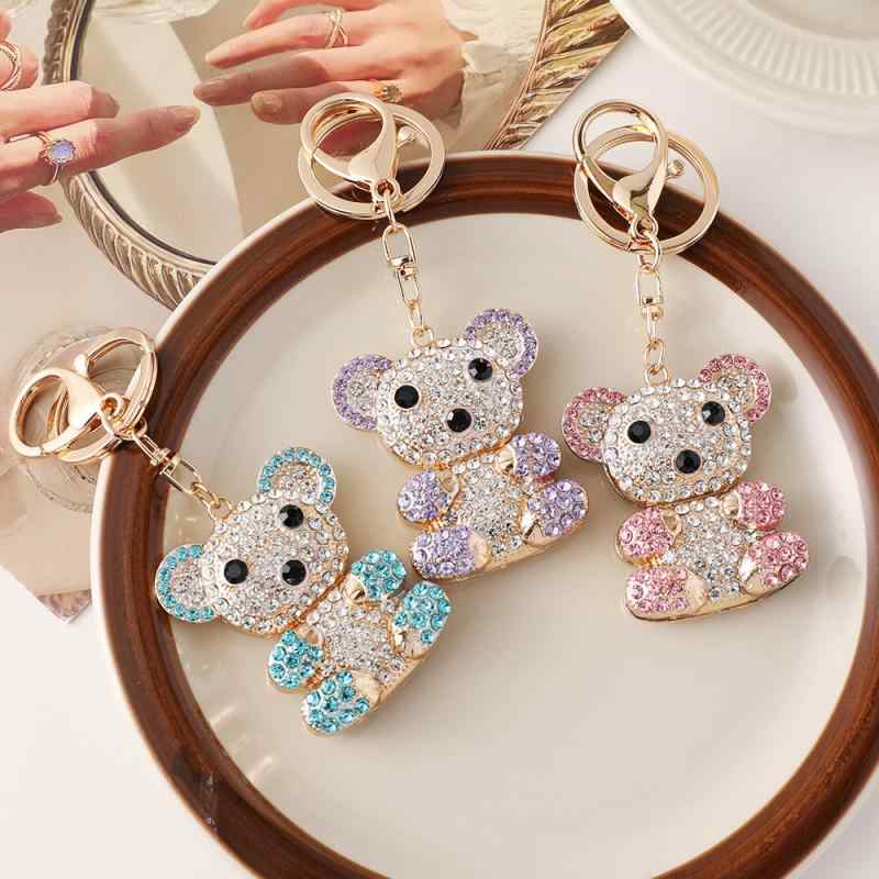 キーホルダー バッグチャーム ラインストーン かわいい クマ マスコット メタル 合金 個性的 おしゃれ 韓国風 車用 カバン用 ペア プチギフト プレゼント 贈り物