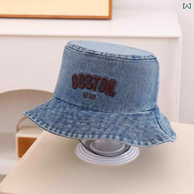 バケットハット キッズ ベビー デニム BOSTONロゴ 刺繍 UVカット 日よけ つば広 コ...