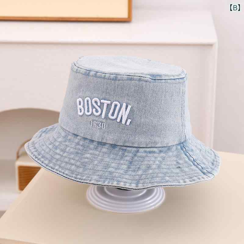 バケットハット キッズ ベビー デニム BOSTONロゴ 刺繍 UVカット 日よけ つば広 コ...