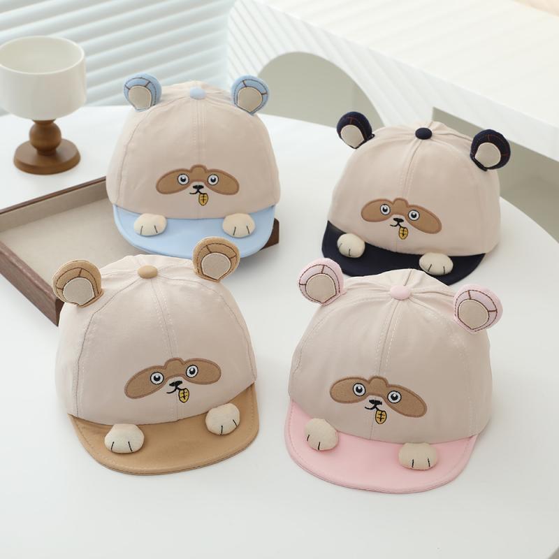 Hats - キャップ キッズ ベビー 子供用 UVカット 日よけ 通気性 柔らかつば 広いつば ベースボールキャップ かわいい猫モチーフ アニマル柄 コットン オールシーズン カジュアル おしゃれ 46-50cm