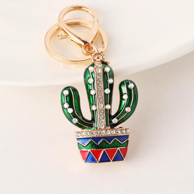 キーホルダー レディース エナメル加工 サボテン 手作り ラインストーン ジルコニア メタル素材 車用 バッグチャーム キーリング かわいい おしゃれ 小物 鍵飾り 女性用