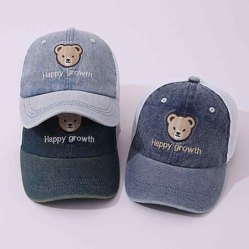 Cap - キャップ キッズ ベビー デニム くま 刺繍 キャラクター 日系 メッシュ ベースボールキャップ 日よけ 紫外線対策 通気性抜群 春夏 ストリート カジュアル おしゃれ 2-5歳向け ブルー