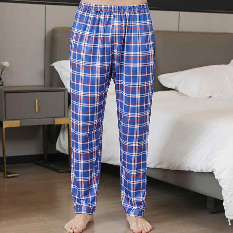 パンツ メンズ 薄手 軽量 快適 リラックス コットンライク ポリエステル ゆったり ストレート チェック柄 パジャマ ルームウェア 部屋着 カジュアル 春夏 大きいサイズ 男性用 ロングパンツ