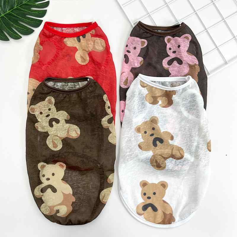 ペットウェア 春夏 通気性抜群 涼しい 犬猫兼用 小型犬 中型犬 大型犬 65kgまで ベスト タンクトップ くま柄 ベアプリント ポリエステル素材 フレンチブルドッグ コーギー ゴールデンレトリバー 洋服