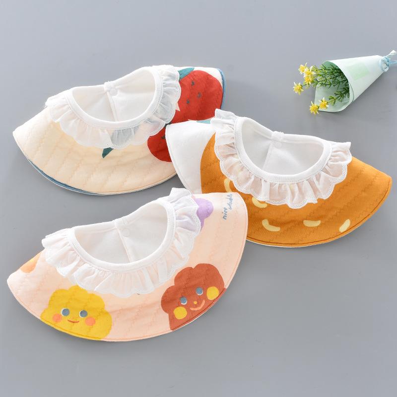 スタイ ベビー 防水 厚手 360度回転 フリル よだれかけ お食事エプロン 綿 コットン 新生児 0歳 1歳 赤ちゃん 男女兼用 レッドチェリー柄