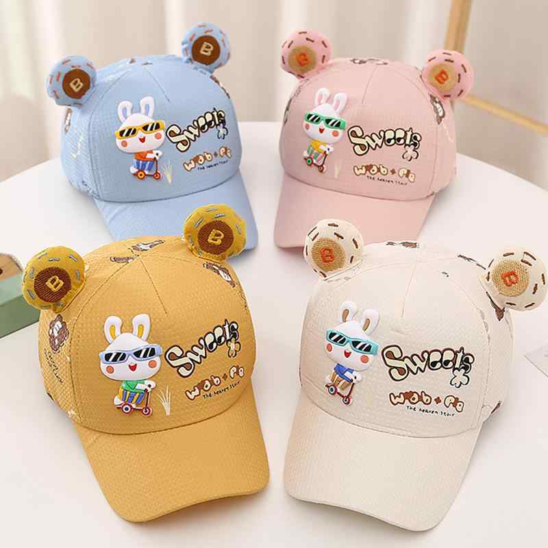 キャップ キッズ ベビー 女の子 男の子 かわいい うさぎ キャラクター 日よけ UVカット 野球帽 ベースボールキャップ 綿 ポリエステル カーブブリム オールシーズン 2-6歳向け 黄色 ピンク ベージュ ブルー
