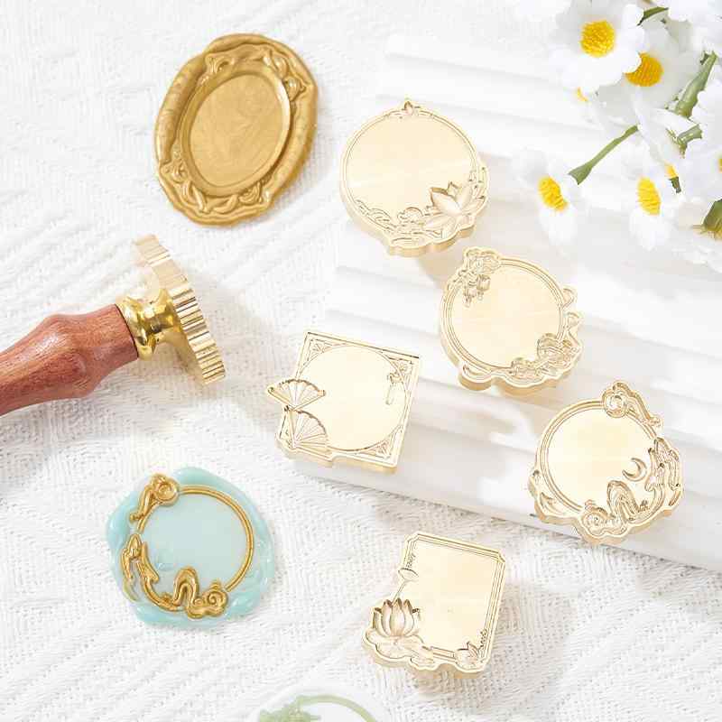 シーリングスタンプ オリジナル レトロ調 アンティーク風 変形 フレームデザイン 浮き彫り エンボス加工 銅製ヘッド 封蝋印鑑 手紙 装飾 招待状 DIY ハンドメイド クラフト