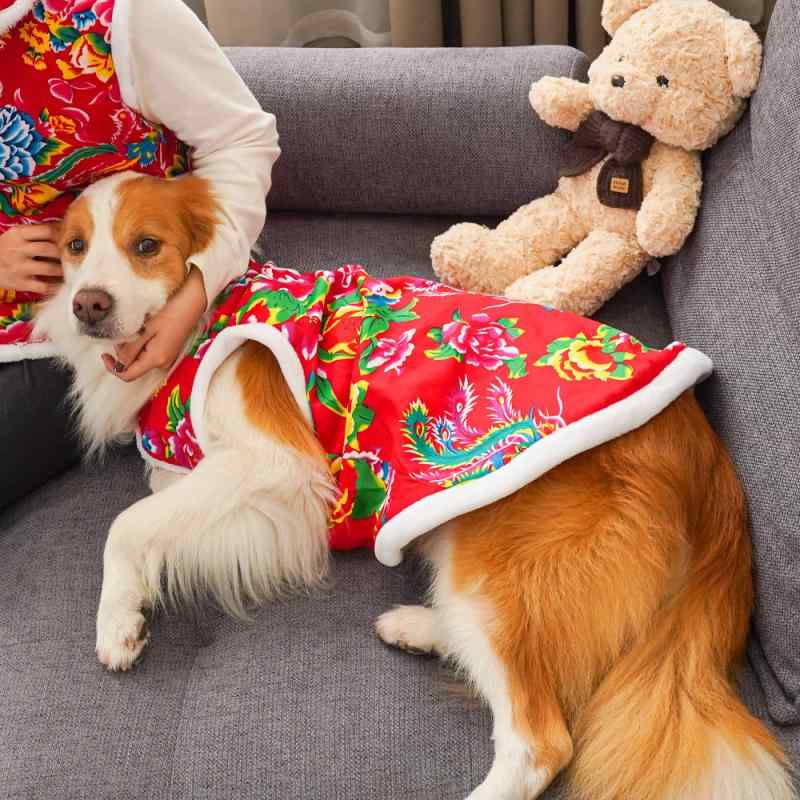 ペットウェア 犬 猫 ドッグ キャット 秋冬 厚手 裏起毛 保温 防寒 東北大花柄ジャケット 小型犬 中型犬 大型犬 散歩 お出かけ 洋服