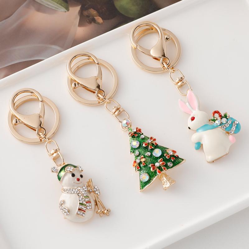 キーホルダー キーリング かわいい クリスマスツリー 雪だるま サンタ ソックス ラビット 七宝焼き メタルチャーム 欧米風 ギフト プレゼント
