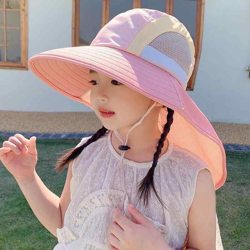 Rakuten - ハット キッズ ベビー 男の子 女の子 UVカット 紫外線対策 首元ガード 顔カバー 接触冷感 つば広 サファリハット 日よけ 通気性 春夏 アウトドア レジャー かわいい フリーサイズ