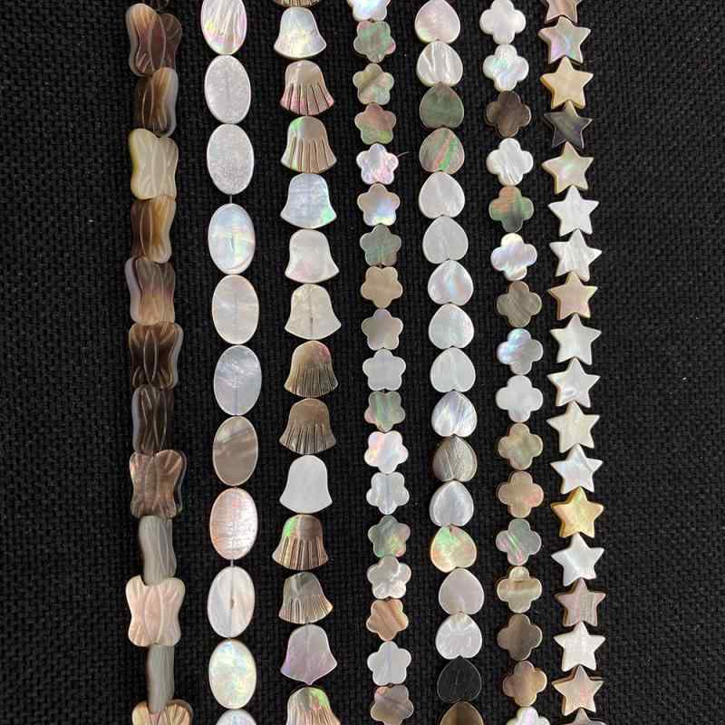 ビーズ 天然海水貝殻 黒色 楕円形 ハート形 直穴 研磨加工 DIY アクセサリー ネックレス パーツ 手芸 ハンドメイド 材料