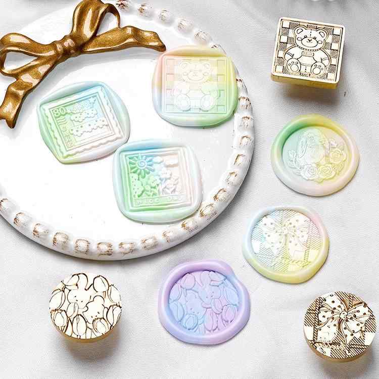 シーリングスタンプ 銅製 ヘッド 萌えペット かわいいデザイン 多層彫刻 手帳用 日記 アルバム ノート 円形 スクエア 約2.5cm