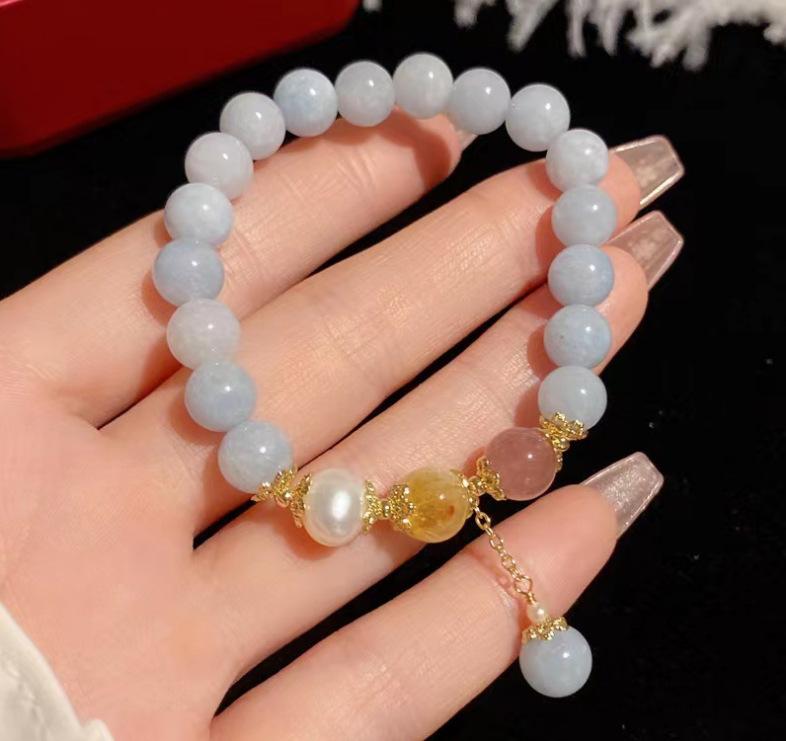 Jade - ブレスレット レディース アクアマリン 天然石 パワーストーン アクアマリンブルー エレガント 上品 個性的 万能 さわやか ナチュラル フェミニン ファッション カジュアル