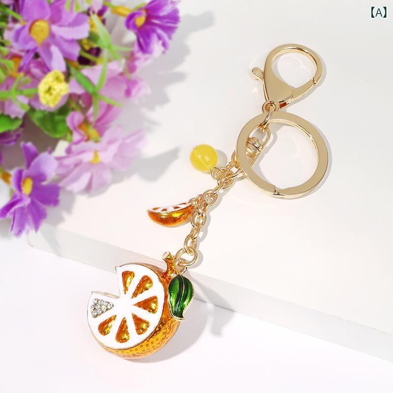 キーホルダー 韓国風 レモンモチーフ タッセル 合金 ジルコニア レジン バッグチャーム おしゃれ かわいい プチギフト プレゼント レディースの商品画像 2