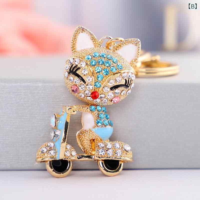 キーホルダー レディース 女性用 かわいい キツネモチーフ おしゃれな ファッション 日韓トレンド バッグチャーム カバン飾り キーリング 亜鉛合金製 ピンク ブルー パープルの商品画像 3